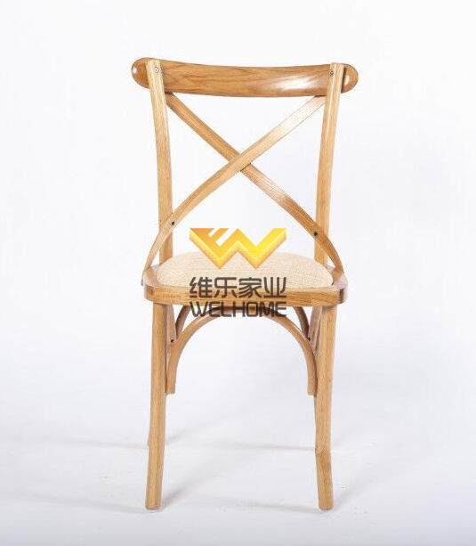 Natural wood crossback bistro dining wedding chair with rattan seat